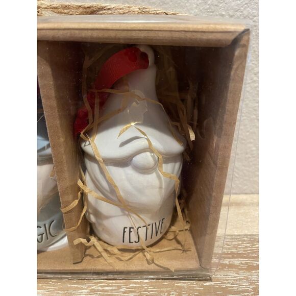 Rae Dunn “Cheer Magic Festive” Iridescent Gnome Ceramic Christmas Ornaments - Picture 3 of 4